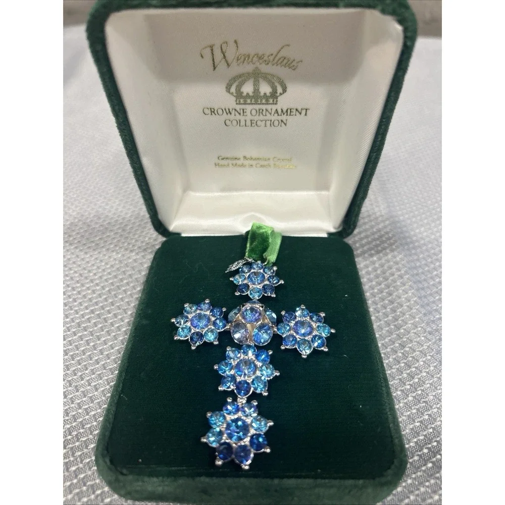 Wenceslaus Crown Ornament‎ Collection Blue Bohemian Crystal Cross Ornament Czech